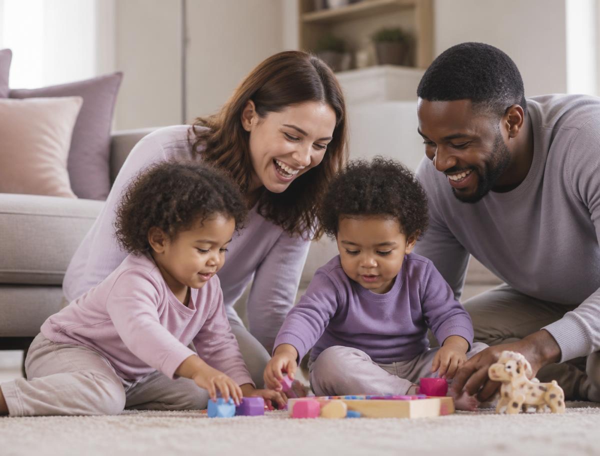 Parents playing on the floor with two toddlers